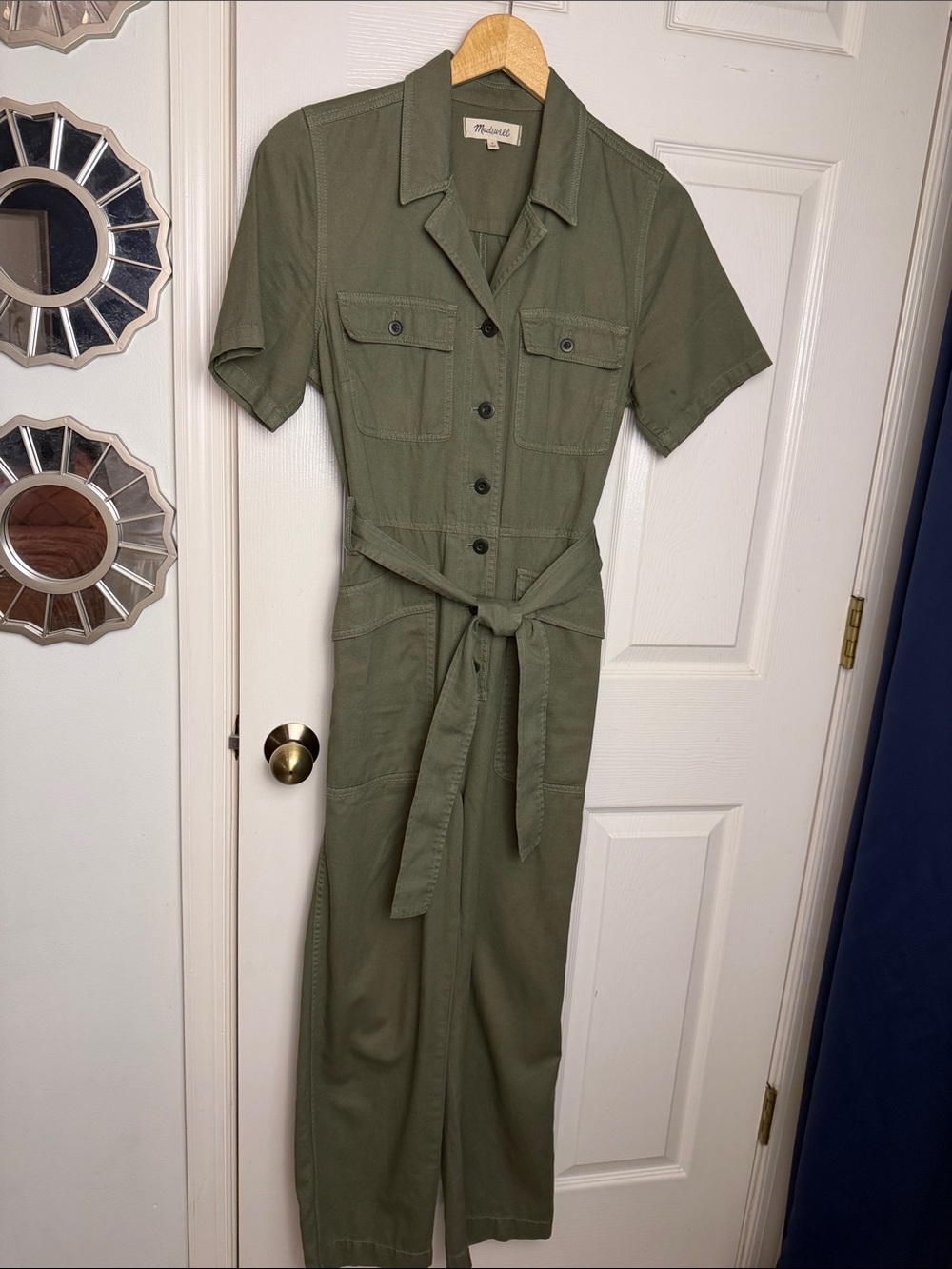 Madewell tie waist‎ cropped military jumpsuit sz s